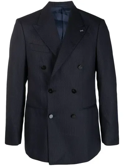 D4.0 Striped Double-breasted Wool Blazer In Blau