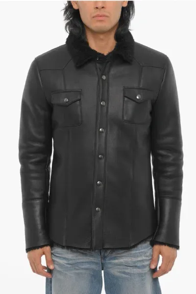 Dacute Leather Jacket With Snap Buttons In Black