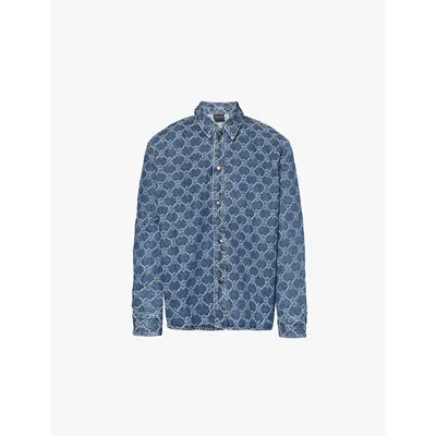 Daily Paper Mens Blue Rahul Shield Monogram-print Relaxed-fit Denim Shirt