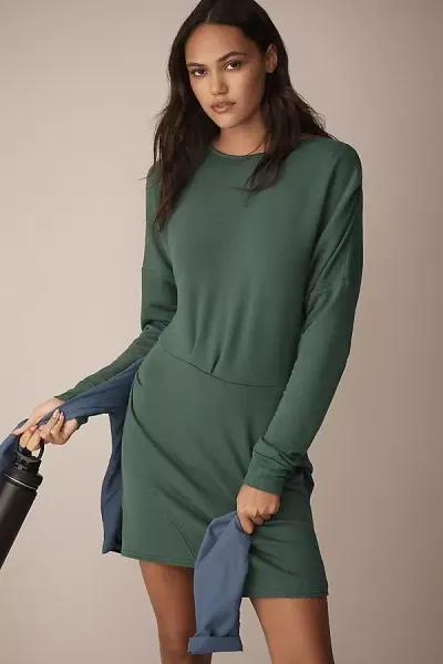 Daily Practice By Anthropologie Long-sleeve Asymmetrical Mini Dress In Green