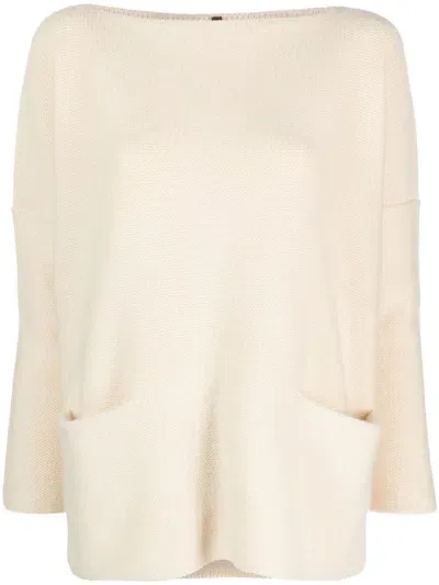 Daniela Gregis Boat-neck Drop-shoulder Jumper In Beige