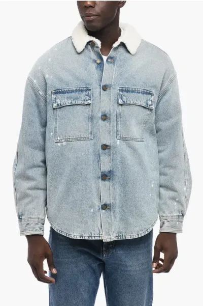 Darkpark Paint-splatter Denim Jacket With Shirling Lining In Blue