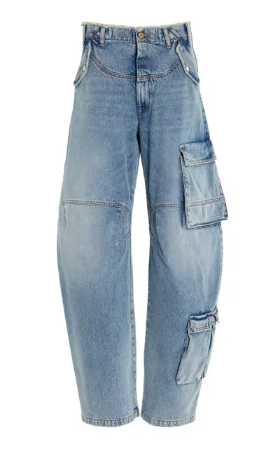 Darkpark Blue Rosalind Barrel Leg Cargo Jeans In Light Wash