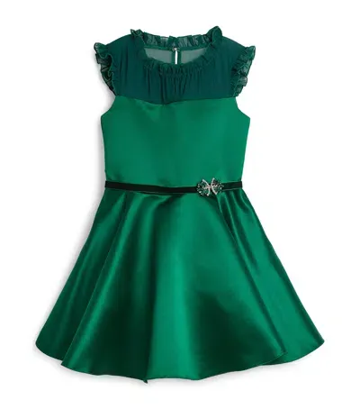 David Charles Kids' Satin Brooch-embellished Dress In Green