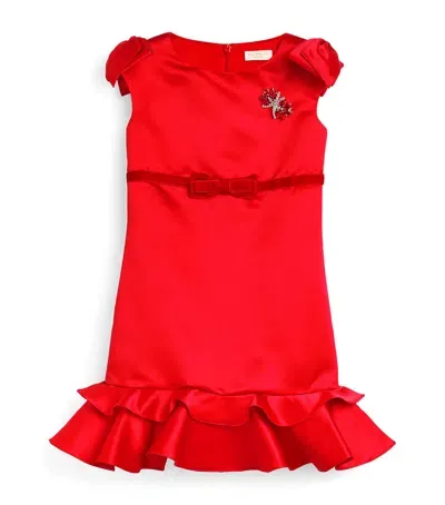 David Charles Kids' Satin Brooch-embellished Dress In Red