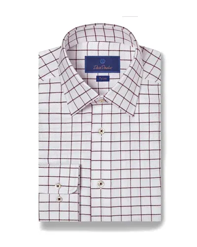 David Donahue Cotton Dobby Windowpane Check Trim Fit Dress Shirt In White/merlot