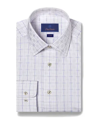 David Donahue Cotton Sateen Dobby Check Trim Fit Dress Shirt In White/blue