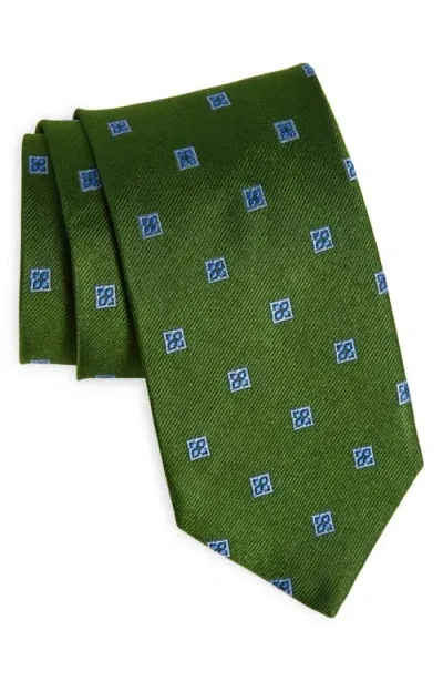 David Donahue Floral Medallion Silk Tie In Green