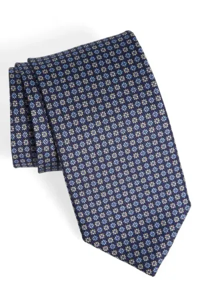 David Donahue Floral Silk Tie In Navy