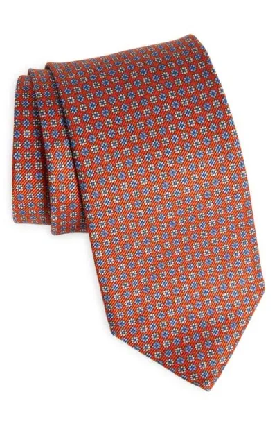 David Donahue Floral Silk Tie In Pumpkin