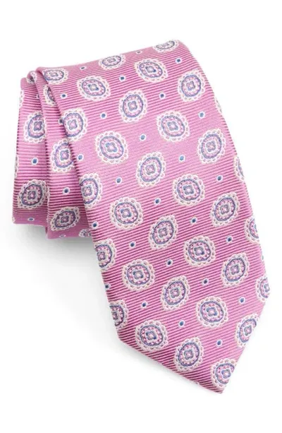 David Donahue Geometric Medallion Silk Tie In Berry