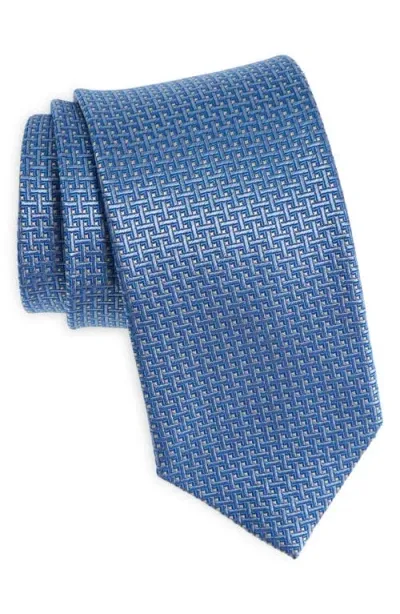 David Donahue Geometric Pattern Silk Tie In Sky