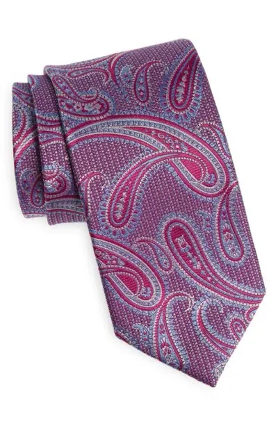 David Donahue Paisley Silk Tie In Berry