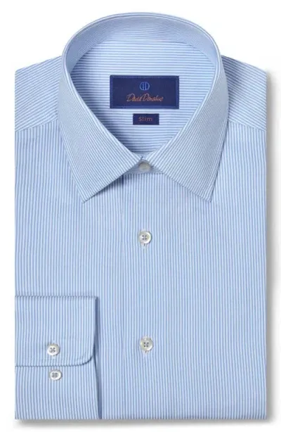 David Donahue Slim Fit Pinstripe Cotton Twill Dress Shirt In White/blue