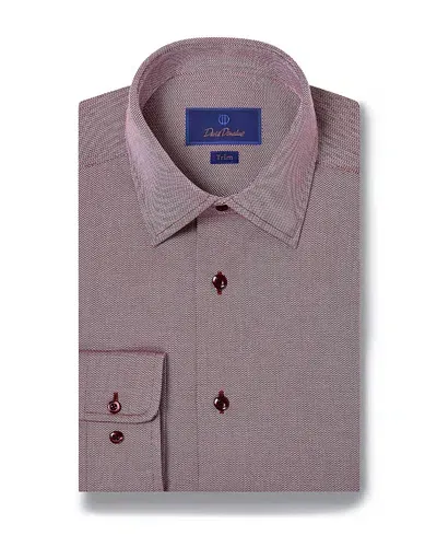 David Donahue Trim Fit Micro Herringbone Dress Shirt In Merlot