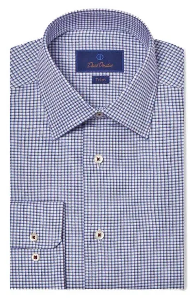 David Donahue Trim Fit Shadow Check Cotton Dress Shirt In Merlot/sky