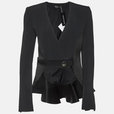 Pre-owned David Koma Black Cady Flounce Detail Jacket L