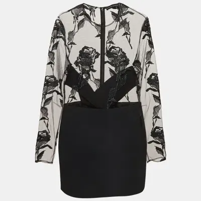 Pre-owned David Koma Black Rose Embroidered Tulle And Crepe Mini Dress L