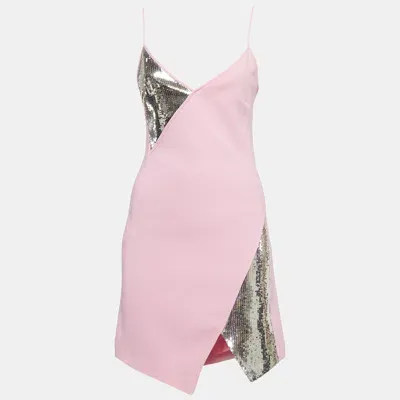 Pre-owned David Koma Pink Sequin Embellished Jersey Mini Slip Dress S