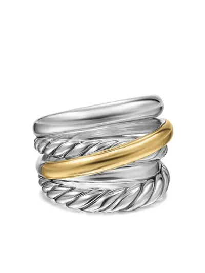 David Yurman 14kt Yellow Gold Crossover Five Row Ring In Silver