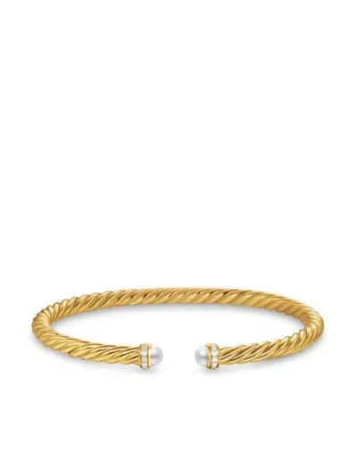 David Yurman 18kt Yellow Gold Cablespira Pearl And Diamonds Bracelet