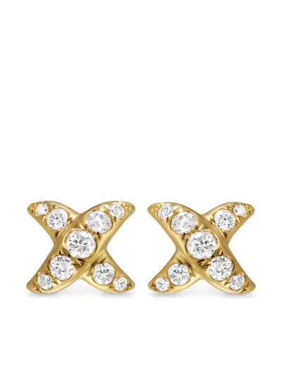 David Yurman 18kt Yellow Gold Crossover X Diamond Stud Earrings In Silver