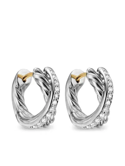 David Yurman Crossover Diamond Hoop Earrings In Silver