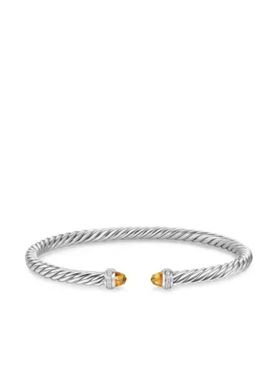 David Yurman Sterling Silver Cablespira Citrine And Diamonds Bracelet In Metallic