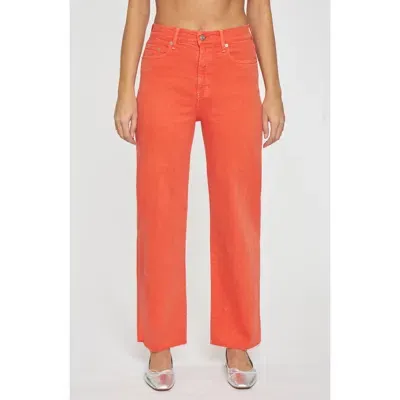 Daze Pleaser Distressed High Waist Raw Hem Crop Jeans In Orange