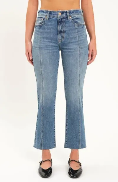 Daze Shy Girl High Waist Raw Hem Crop Flare Jeans In Brooklyn