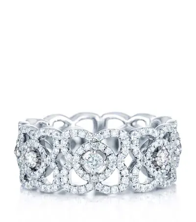 De Beers White Gold Enchanted Lotus Band In Silver