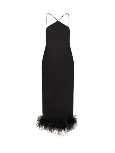 De La Vali Dress With Feathers In Black