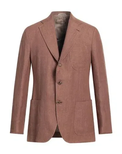 De Petrillo Linen Suit Jacket In Brown