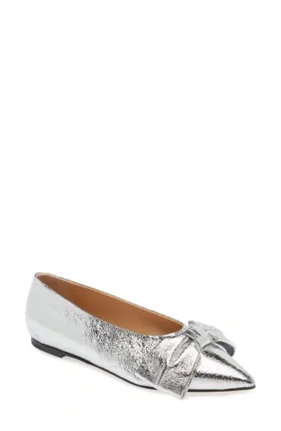 Dear Frances Bow Pointed Toe Flat In Silver