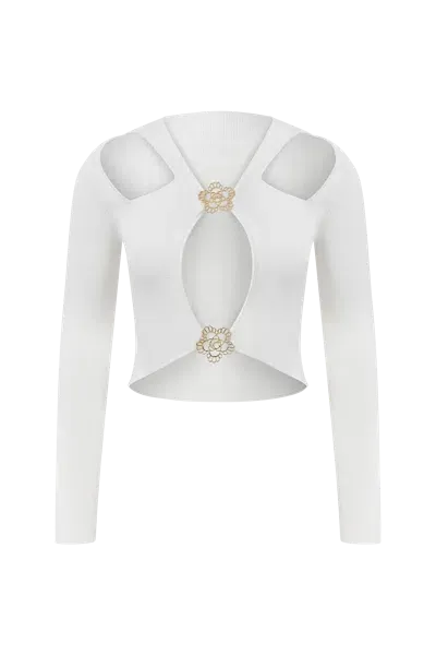 Declara Lovers' Emblem Knit Top In White