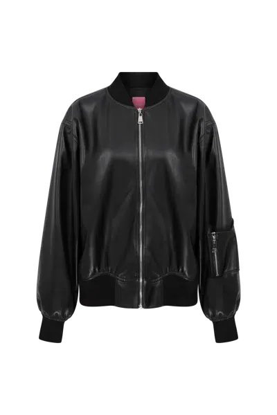 Declara Nightfall Leather Bomber In Black