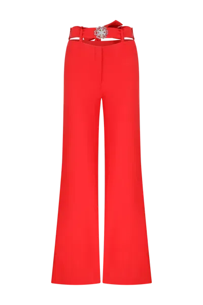 Declara Red Belle Belted Silhouette Trousers