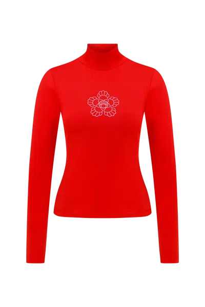 Declara Red Blooming Crest Turtleneck