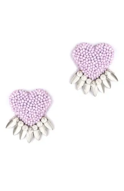 Deepa Gurnani Danika Beaded Fringe Heart Stud Earrings In Pink