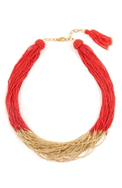 Deepa Gurnani Loretta Beaded Layered Necklace In Red