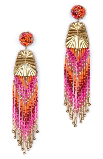 Deepa Gurnani Melba Beaded Fringe Drop Earrings In Fuchsia