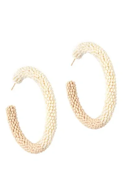 Deepa Gurnani Nixie Two-tone Bead Hoop Earrings In Champagne