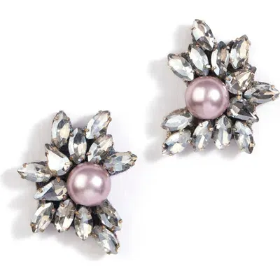 Deepa Gurnani Sahana Imitation Pearl Stud Earrings In Gunmetal