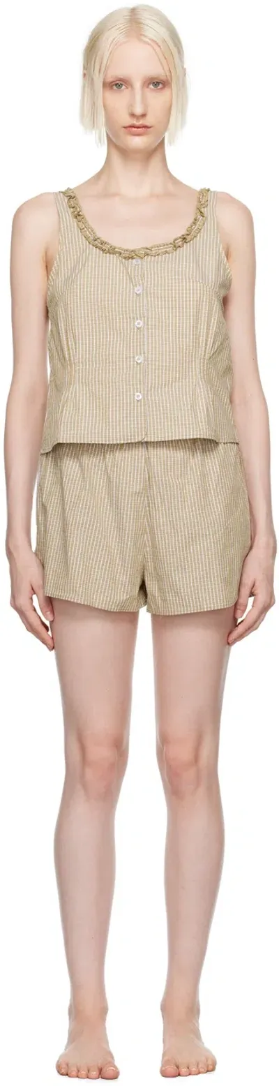 Deiji Studios Beige Short Pyjama Set In Desert Check