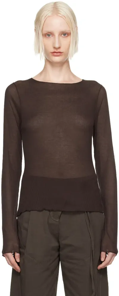 Deiji Studios Brown Knit Long Sleeve T-shirt In Mahogany