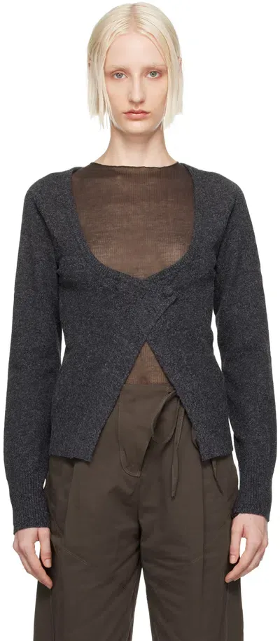 Deiji Studios Gray Asymmetric Knit Cardigan In Charcoal