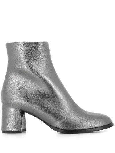 Del Carlo Leather Ankle Boots In Silver