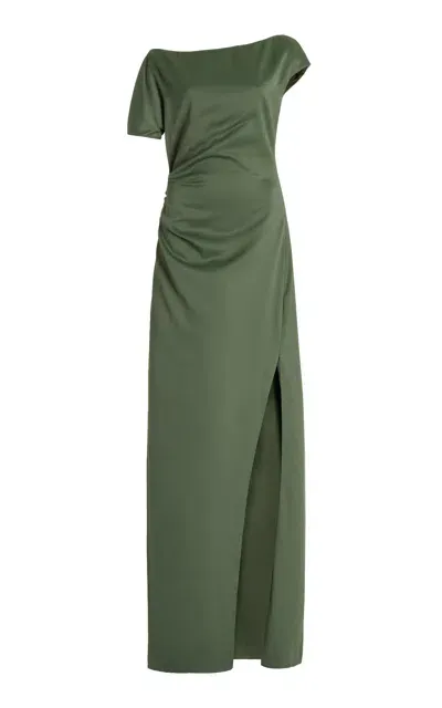 Del Core Asymmetric Satin Maxi Dress In Green