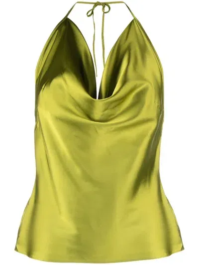 Del Core Cowl-neck Satin Top In Green