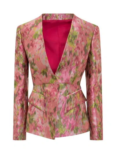 Del Core Brocade Blazer In Strawberry